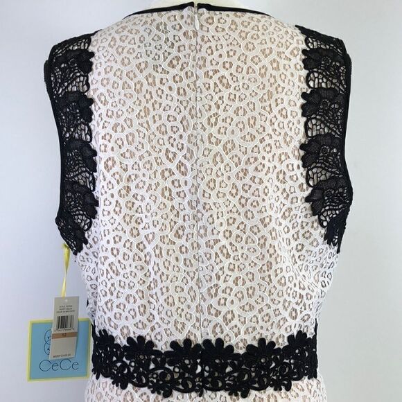 CECE Lace Overlay Dress Ivory & Black Size 10 - Picture 8 of 10